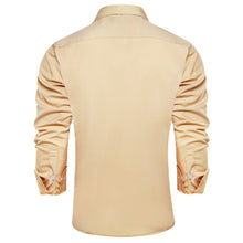 Dibangu Button Down Shirt Wheat Solid Men's Silk Long Sleeve Shirt