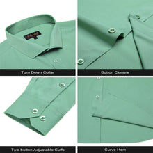 Dibangu Button Down Shirt Mint Green Solid Silk Men's Long Sleeve Shirt