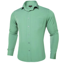 Dibangu Button Down Shirt Mint Green Solid Silk Men's Long Sleeve Shirt