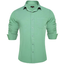 Mint Green Solid Silk Men's Long Sleeve Shirt