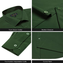 Dibangu Men's Shirt Dark Olive Green Solid Silk Long Sleeve Shirt