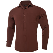 Dibangu Button Down Shirt Pecan Brown Solid Silk Men's Shirt Classic Hot