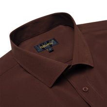 Dibangu Button Down Shirt Pecan Brown Solid Silk Men's Shirt Classic Hot