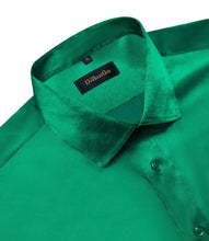 Long Sleeve Shirt Parakeet Green Solid Satin Men's Silk Shirt