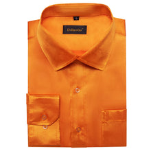 Long Sleeve Shirt Tiger Orange Solid Silk Satin Mens Dress Shirt