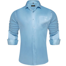 Long Sleeve Shirt Arctic Blue Solid Silk Satin Mens Dress Shirt