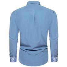  Solid Arctic Blue Splicing Silk Button Down Shirt