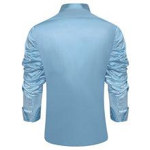 Long Sleeve Shirt Arctic Blue Solid Silk Satin Mens Dress Shirt