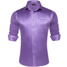 Long Sleeve Shirt Purple Orchid Solid Satin Men's Silk Shirt