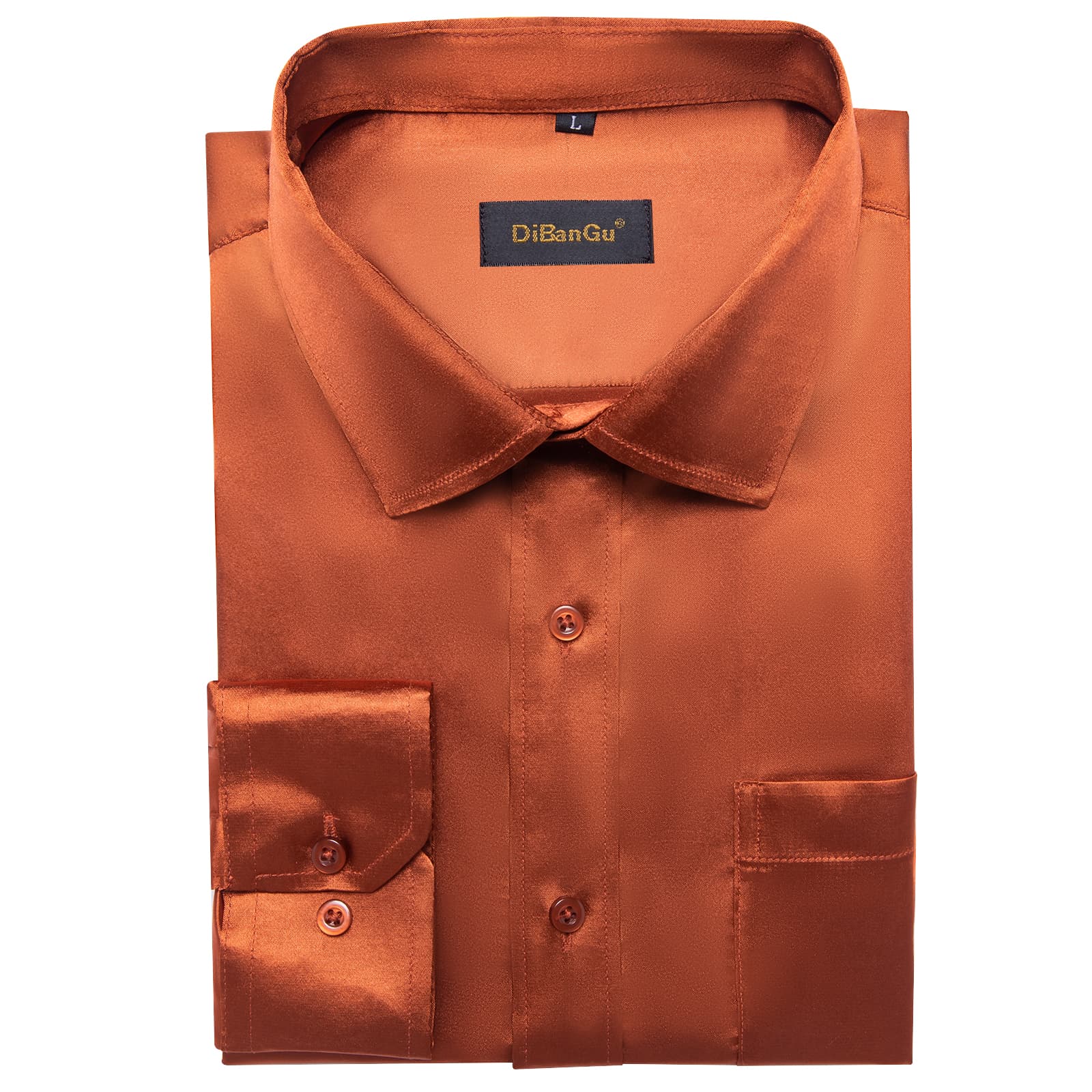 DiBanGu Long Sleeve Shirt Burnt Orange Solid Satin Mens Dress Shirt, M DiBanGu Long Sleeve Shirt Burnt Orange Solid Satin Mens Dress Shirt, M