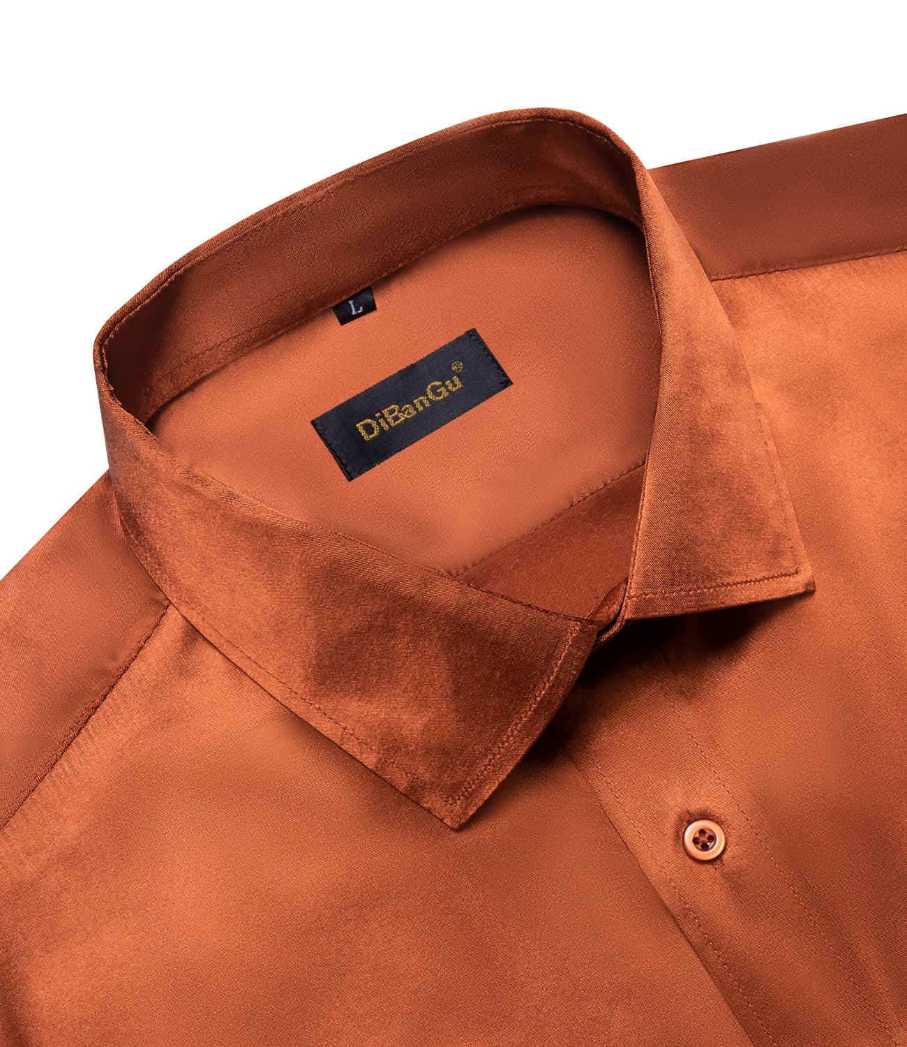 DiBanGu Long Sleeve Shirt Burnt Orange Solid Satin Mens Dress Shirt, M DiBanGu Long Sleeve Shirt Burnt Orange Solid Satin Mens Dress Shirt, M