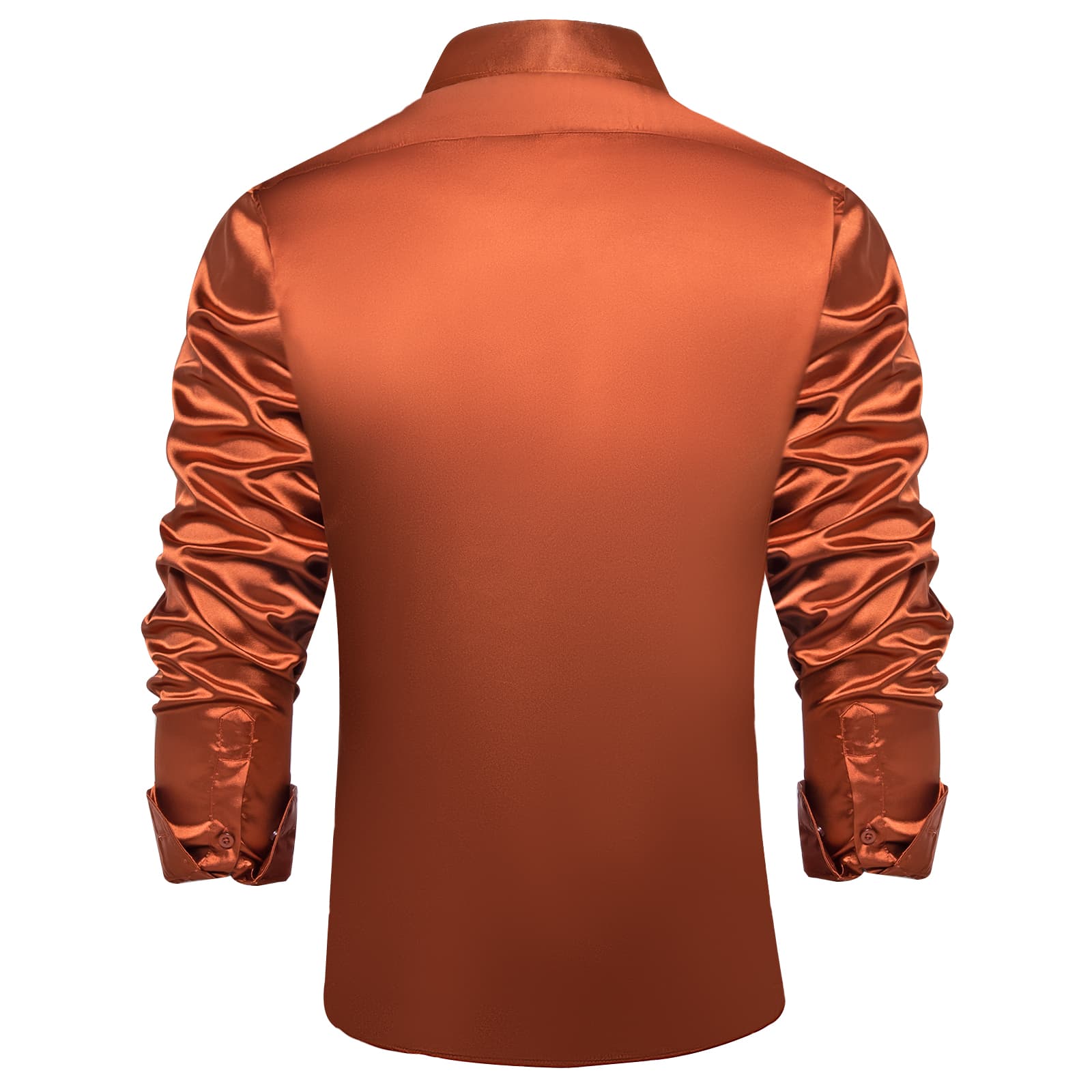 DiBanGu Long Sleeve Shirt Burnt Orange Solid Satin Mens Dress Shirt, M DiBanGu Long Sleeve Shirt Burnt Orange Solid Satin Mens Dress Shirt, M