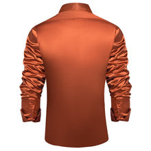 Long Sleeve Shirt Burnt Orange Solid Satin Mens Dress Shirt