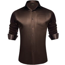 Long Sleeve Shirt Pecan Brown Solid Satin Mens Dress Shirt