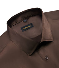 Long Sleeve Shirt Pecan Brown Solid Satin Mens Dress Shirt