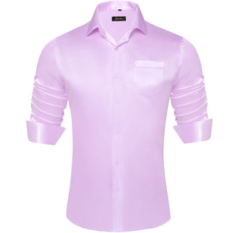  Long Sleeve Shirt Lavender Purple Solid Satin Mens Dress Shirt Top
