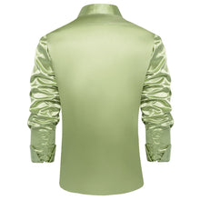  Long Sleeve Shirt Sage Green Solid Satin Mens Dress Shirt Top