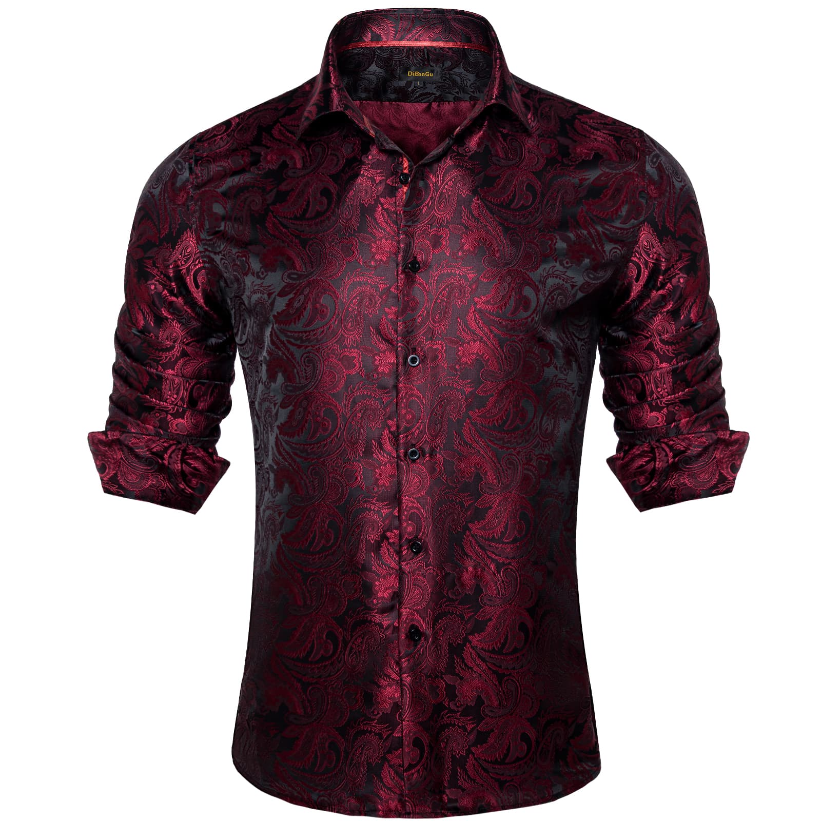 classic paisley Burgundy red silk shirt for men
