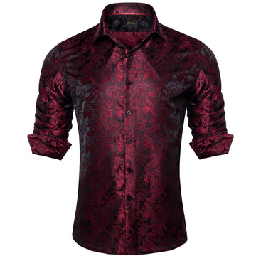 classic paisley Burgundy red silk shirt for men