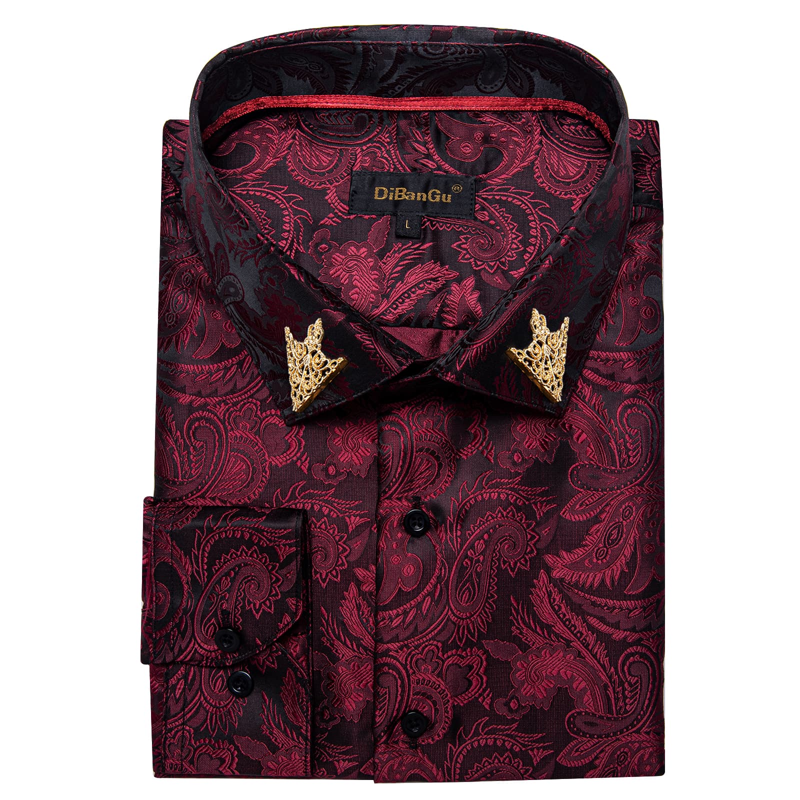classic paisley Burgundy red silk shirt for men
