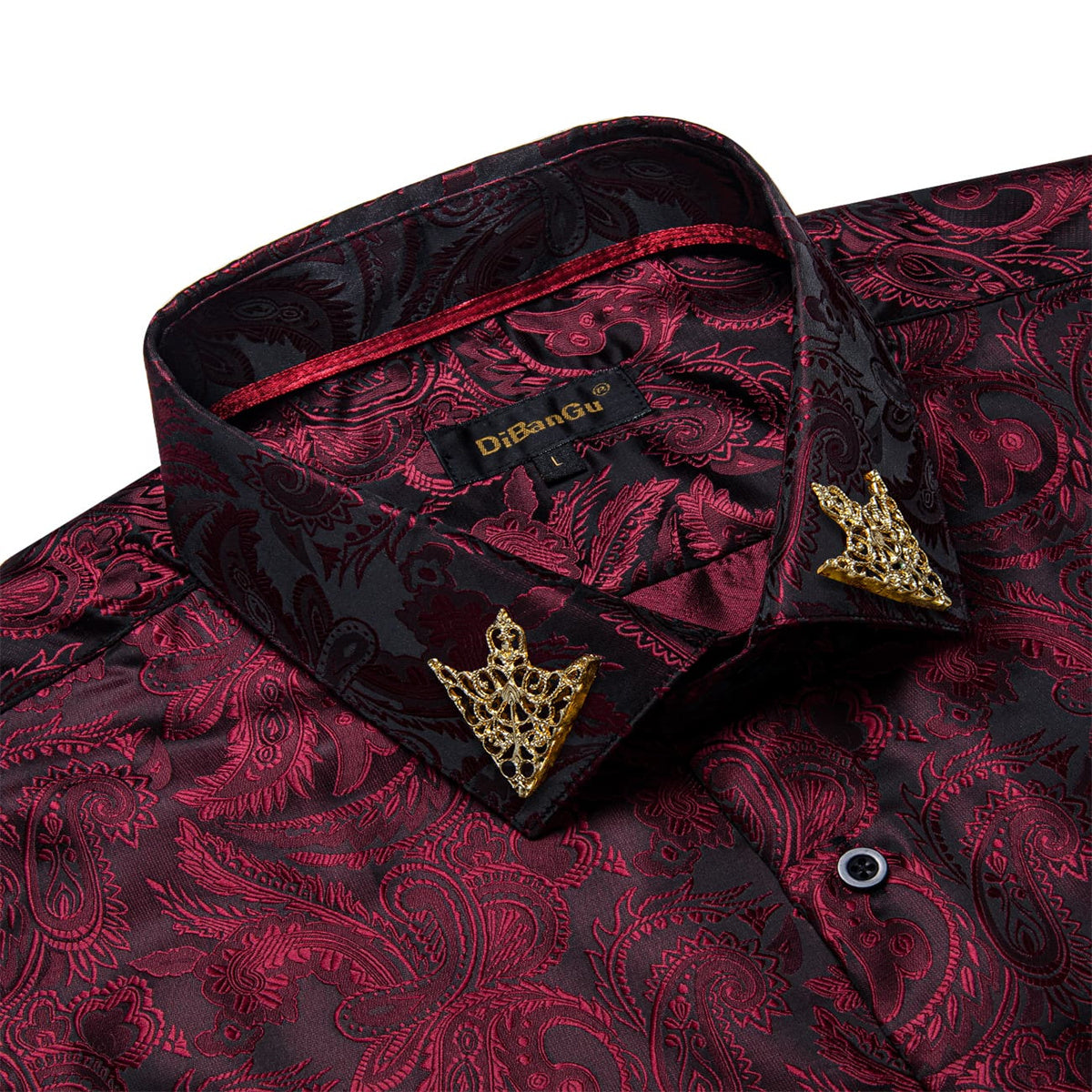 classic paisley Burgundy red silk shirt for men