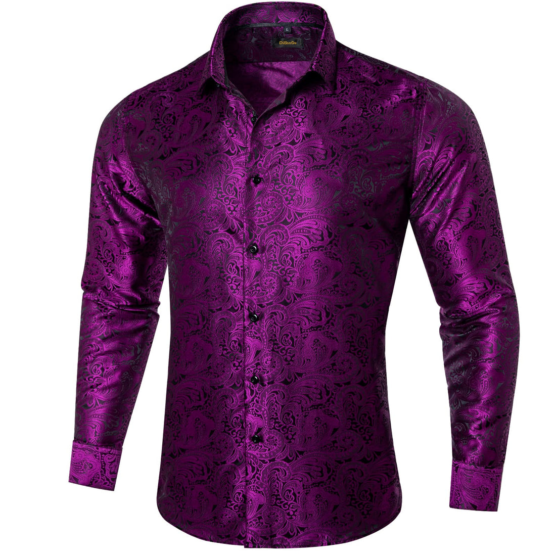 fashion long sleeve button up shirts silk mens deep purple paisley shirts