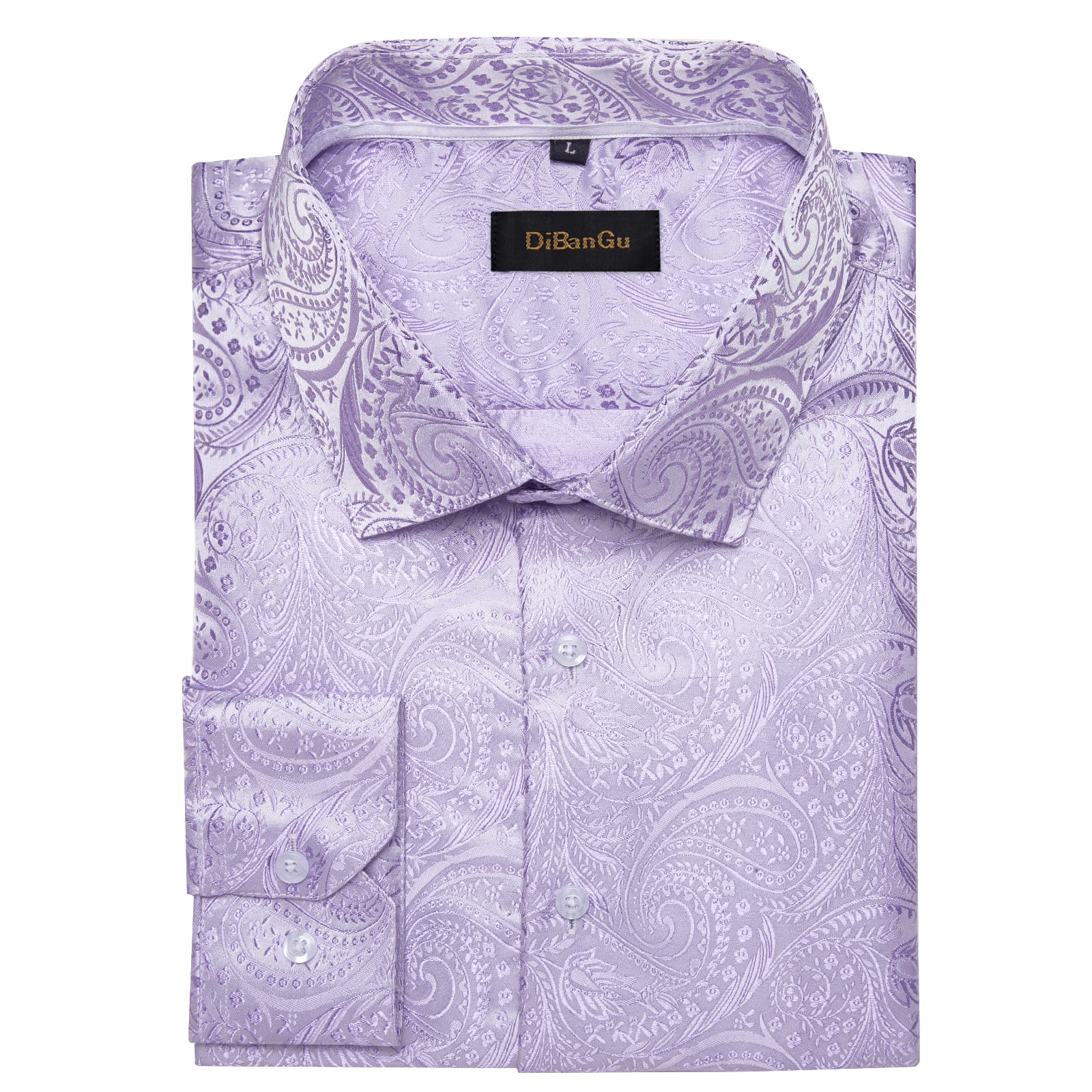 Men's Silk Paisley Dress Shirt – Long Sleeve Button Down, Blue & Purple Jacquard, Regular Fit For Weddings & Parties, Size Large