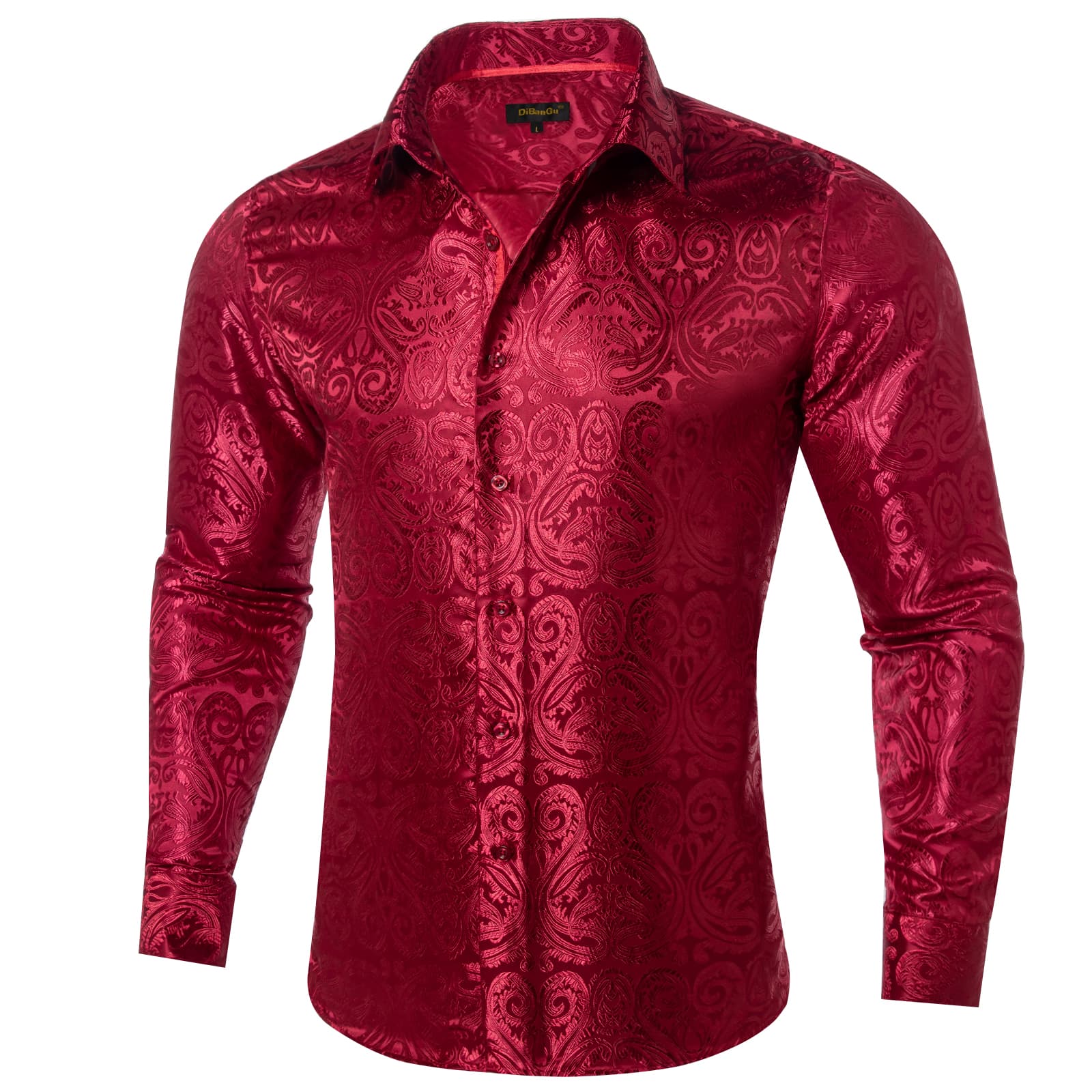 Dibangu Shirt for Men Burgundy Paisley Long Sleeve Silk Wedding Shirts DiBanGuStore Dibangu Shirt for Men Burgundy Paisley Long Sleeve Silk Wedding Shirts DiBanGuStore