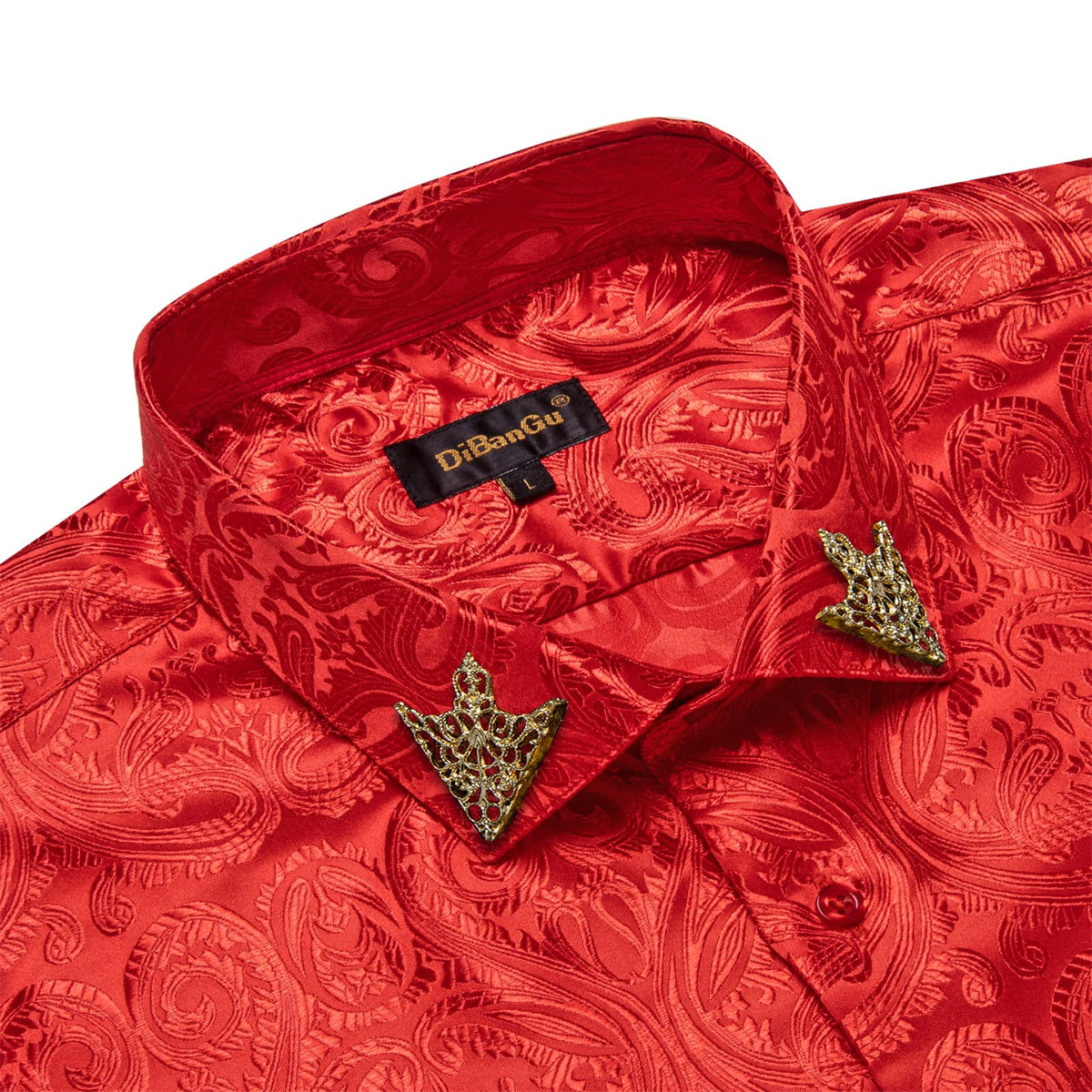 Dibangu Work Shirt Red Paisley Silk Button Up Long Sleeve Men's Shirt DiBanGuStore Dibangu Work Shirt Red Paisley Silk Button Up Long Sleeve Men's Shirt DiBanGuStore