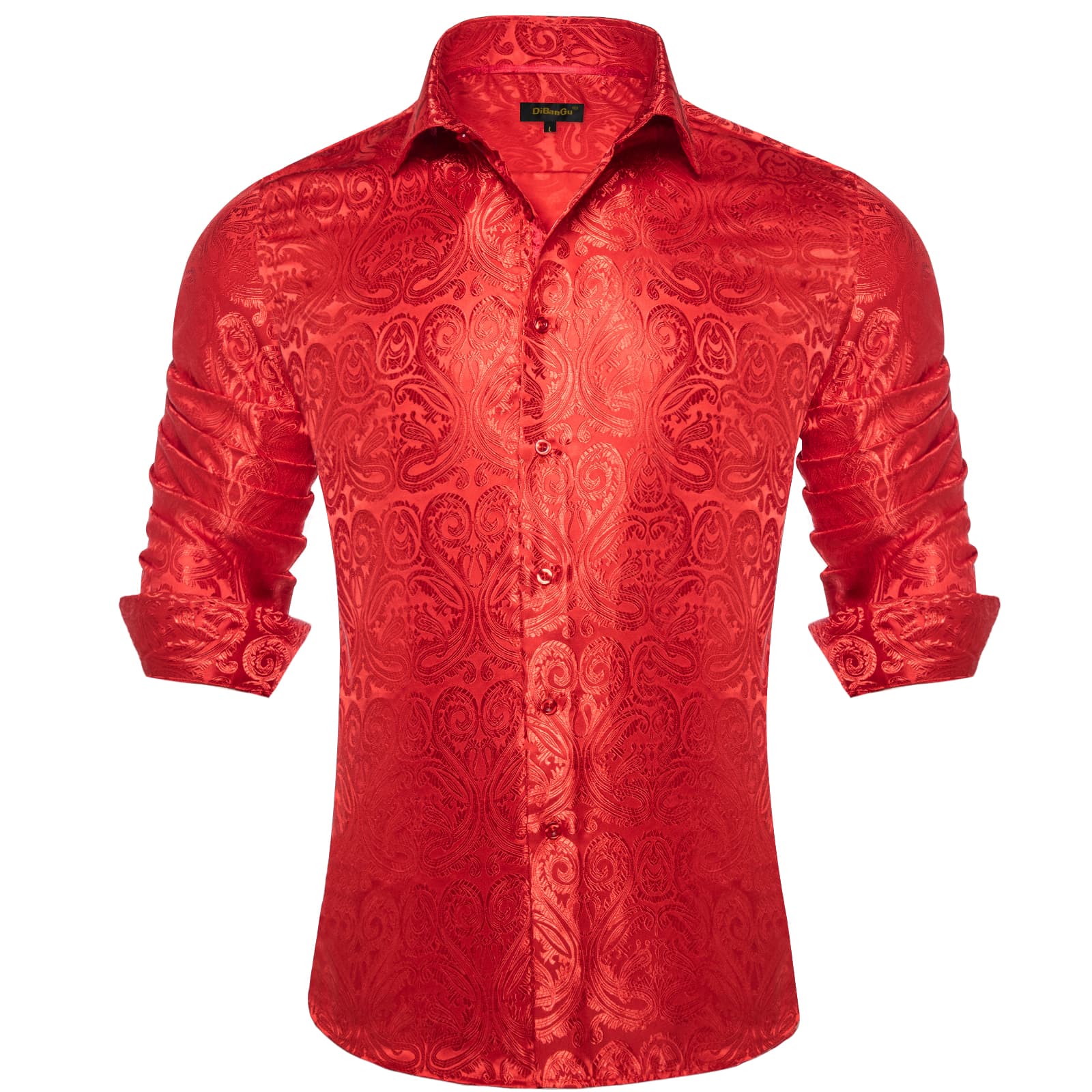 Dibangu Work Shirt Red Paisley Silk Button Up Long Sleeve Men's Shirt – DiBanGuStore