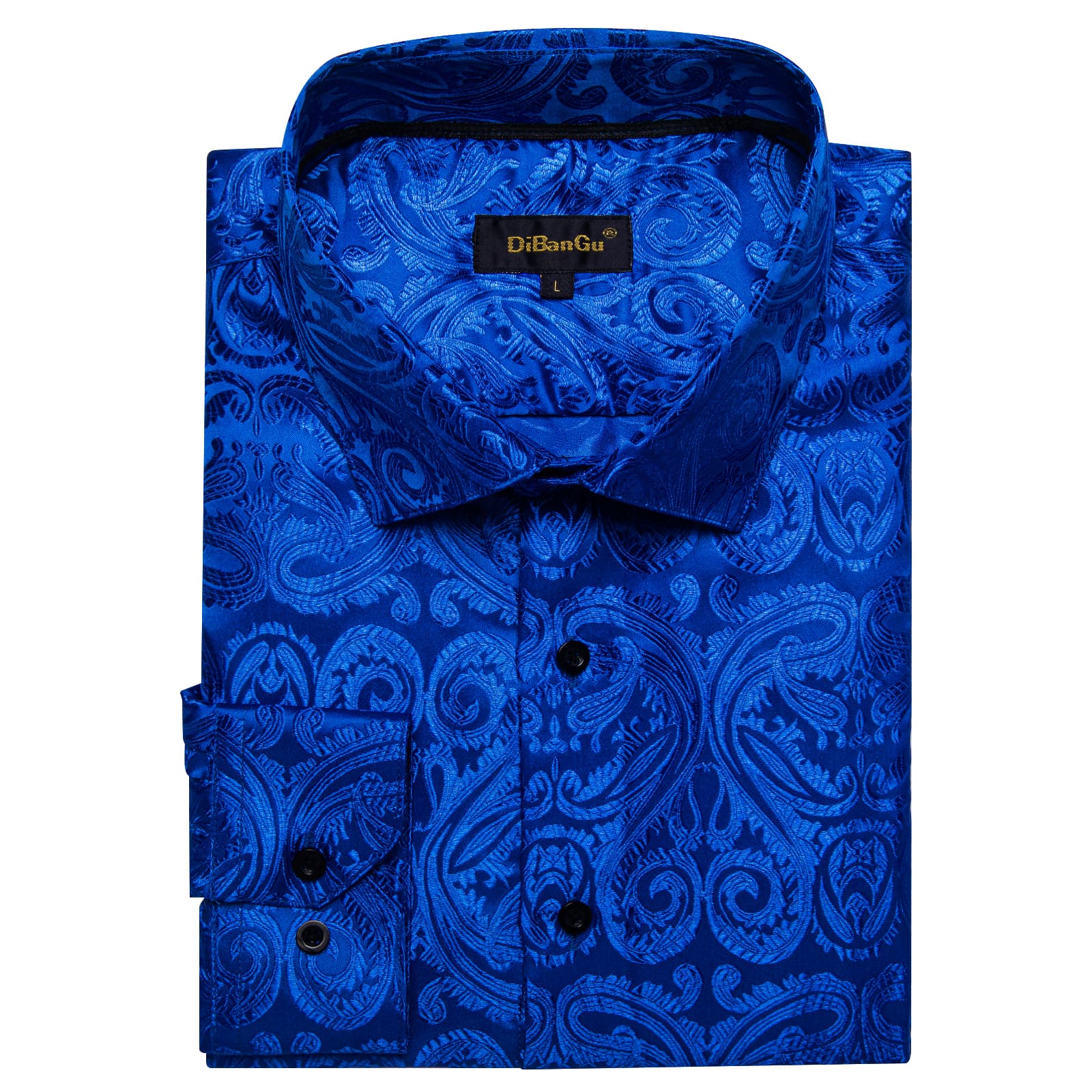 Dibangu Mens Shirt Cobalt Blue Paisley Long Sleeve Silk Button Shirt DiBanGuStore Dibangu Mens Shirt Cobalt Blue Paisley Long Sleeve Silk Button Shirt DiBanGuStore