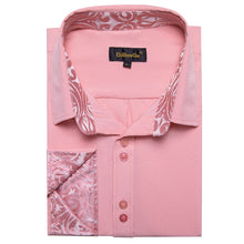 Solid Light Pink Splicing Silk Button Down Shirt