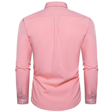 Solid Light Pink Splicing Silk Button Down Shirt