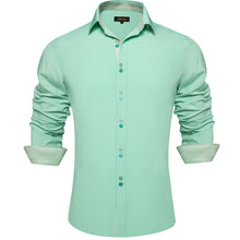 Solid Mint Green Splicing Silk Button Down Shirt