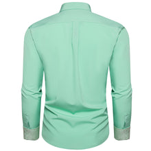 Solid Mint Green Splicing Silk Button Down Shirt