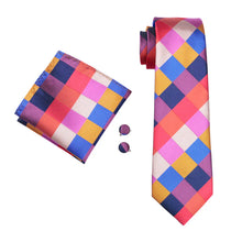 Outstanding Plaid Tie Pocket Square Cufflinks Set