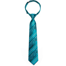 DiBanGu Kid's Tie Teal Blue Paisley Striped Silk Tie Pocket Square Set