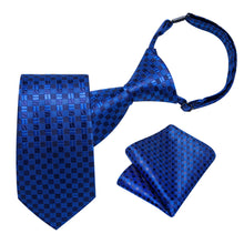 Kid's Tie Navy Blue Plaid Silk Children's Tie Pocket Square Se