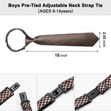 DiBanGu Kid's Tie Brown Black Plaid Silk Children's Tie Hanky Set