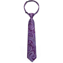 DiBanGu Kid's Tie Purple White Woven Paisley Silk Tie Handkerchief Set