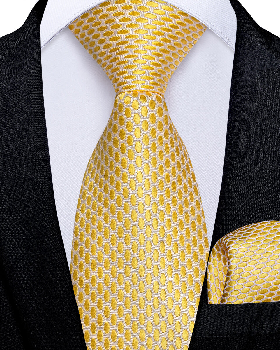 DiBanGu Kids Tie Gold Yellow Polka Dot Silk Tie Handkerchief Set