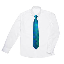 Kids Tie Green Blue Woven Plaid Silk Tie