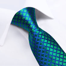 Kids Tie Green Blue Woven Plaid Silk Tie