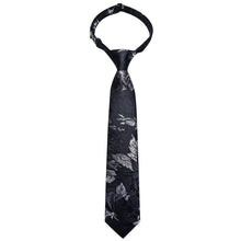 Kids Tie Black Silver Woven Floral Silk Tie