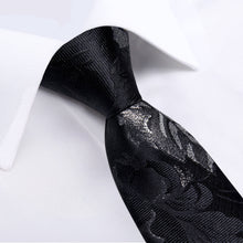 Kids Tie Black Silver Woven Floral Silk Tie
