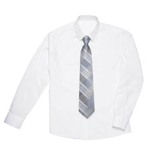  Kids Tie Grey White Brown Plaid Silk Tie 