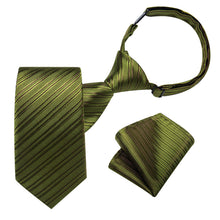 Kids Tie Dark Olive Green Striped Silk Tie