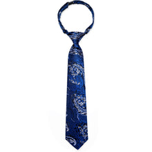 DiBanGu Kids Tie Blue White Jacquard Floral Silk Tie Pocket Square Set