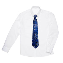 DiBanGu Kids Tie Blue White Jacquard Floral Silk Tie Pocket Square Set