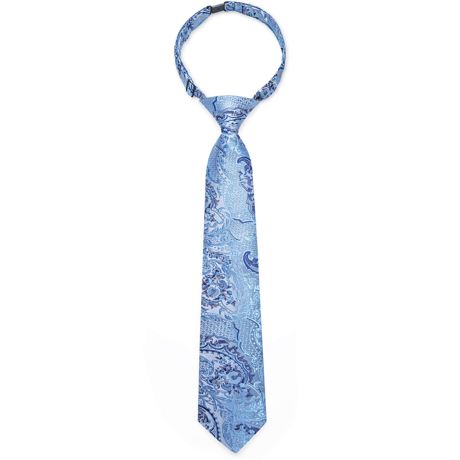 DiBanGu Kids Tie Blue Jacquard Woven Floral Silk Tie Pocket Square Set